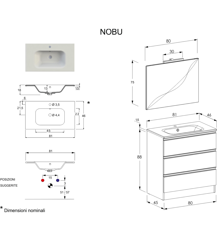 MOBILE BAGNO "CANOVA" BIANCO OPACO, 80 CM